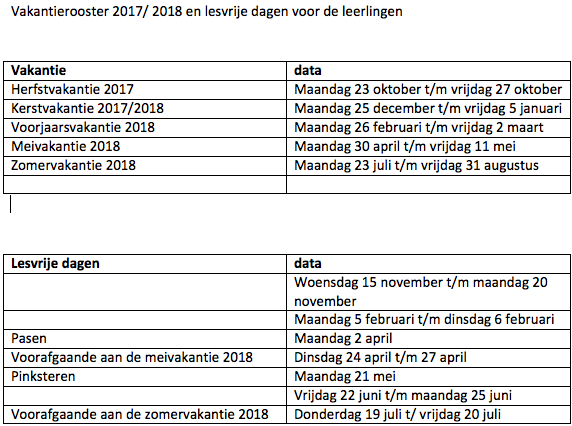 Voorafgaan Stressvol Ooit Vakantierooster 2017-2018 | Archief | Het Molenduin